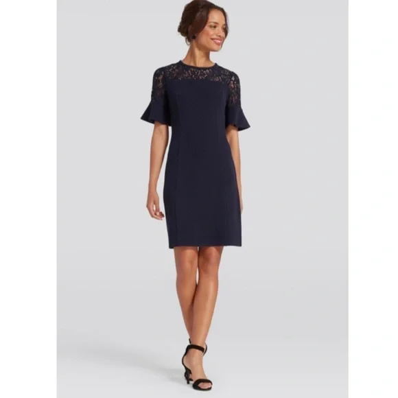 Draper James Solid Flutter Short Sleeve Dress in Navy Blue Size Medium - Picture 1 of 6